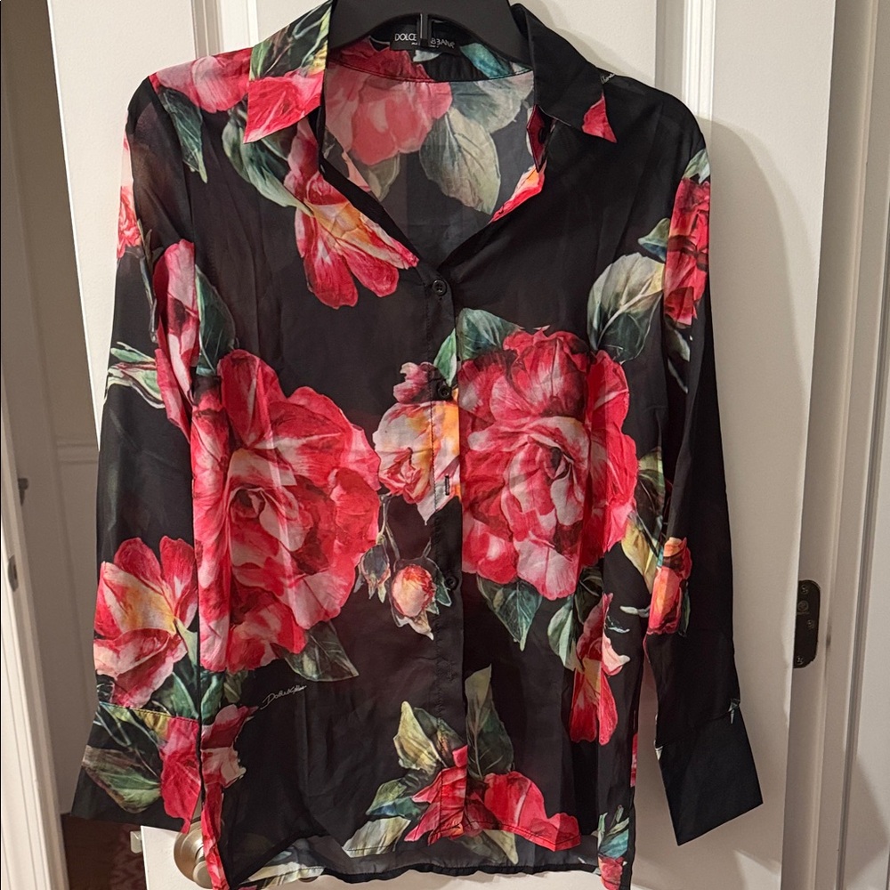 D&G Black and Red Floral Blouse with skirts set